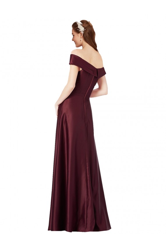 Compra Borgoña oscuro línea A Hombros Descubiertos Sin tirantes Satén Largo Formales Vestidos de dama de honor / Vestidos de fiesta