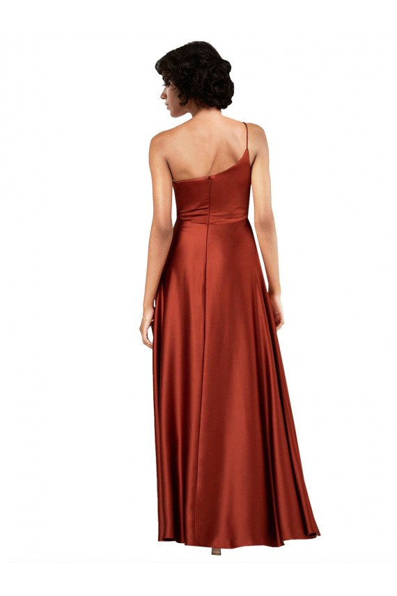 Compra Burnt línea A Un Hombre Satén sedoso Largo Formales Vestidos de dama de honor / Vestidos de fiesta