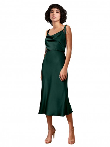 Compra Cazador Verde Cubierta Midi Satén elástico Corto Formales Vestidos de dama de honor / Vestidos de fiesta / Vestidos de cóctel