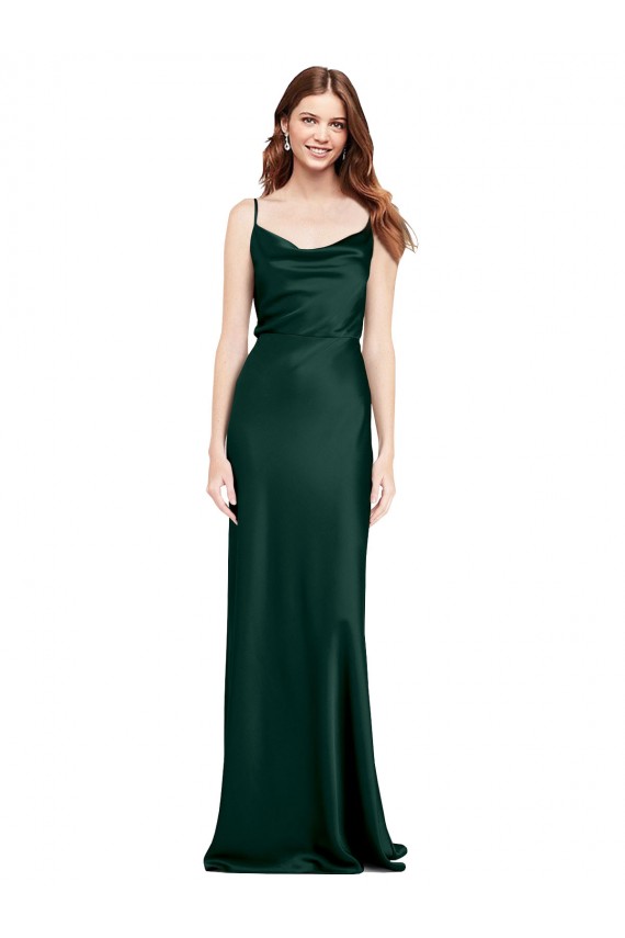 Compra Cazador Verde Cubierta Satén elástico Largo Formales Vestidos de dama de honor / Vestidos de fiesta