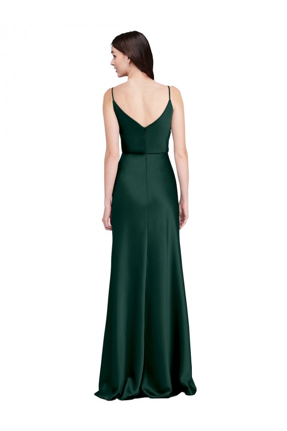 Compra Cazador Verde Cubierta Satén elástico Largo Formales Vestidos de dama de honor / Vestidos de fiesta