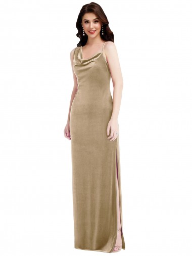 Compra Champán Cubierta Un Hombre Terciopelo Elástico Largo Formales Vestidos de dama de honor / Vestidos de fiesta