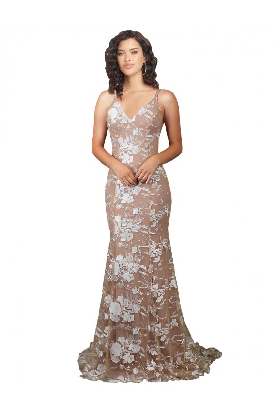 Compra Champán Sirena Cuello en V Barrer tren Encaje Vestidos de novia