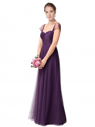 Compra Ciruela línea A Cuello de Corazón Tul Largo Vestidos de dama de honor
