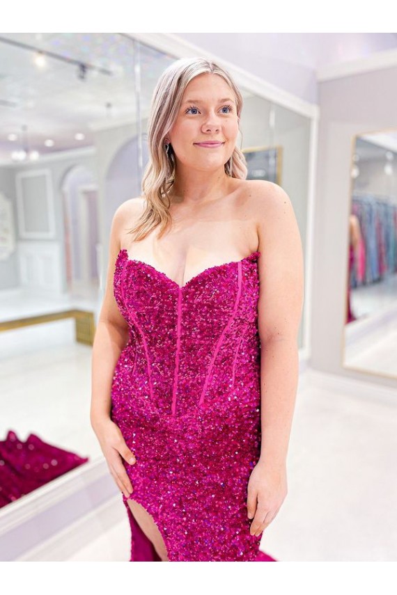Compra Color mostrado Cubierta Cuello de Corazón Barrer tren Lentejuelas Terciopelo Largo Vestidos de fiesta