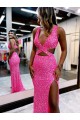 Compra Color mostrado Cubierta Cuello en V Barrer tren Lentejuelas Terciopelo Largo Vestidos de fiesta