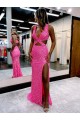 Compra Color mostrado Cubierta Cuello en V Barrer tren Lentejuelas Terciopelo Largo Vestidos de fiesta