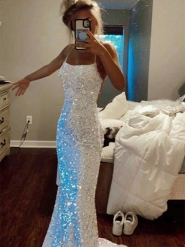 Compra Color mostrado Cubierta Tirantes espagueti Barrer tren Lentejuelas Terciopelo Largo Vestidos de fiesta