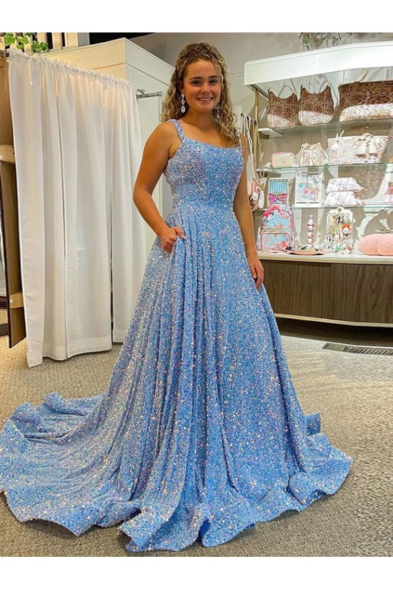 Compra Color mostrado línea A Cucharón Cola corte Lentejuelas Terciopelo Largo Vestidos de fiesta