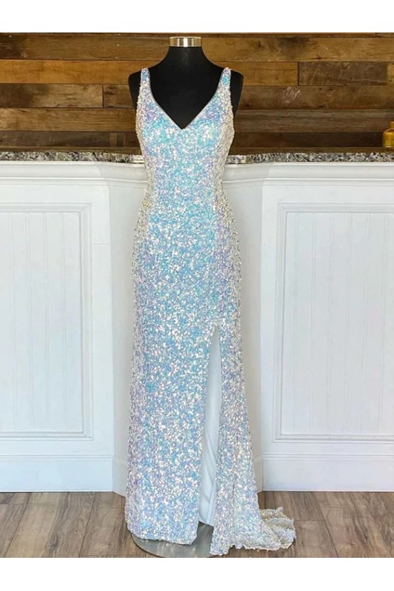 Compra Cubierta Cuello en V Barrer tren Lentejuelas Terciopelo Largo Vestidos de fiesta