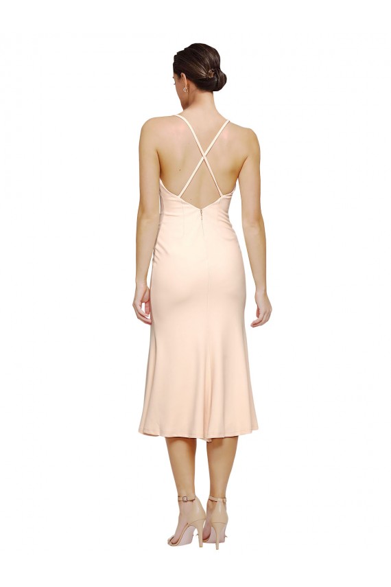 Compra Cubierta Cuello en V Midi Crepé Elástico Corto Vestidos de dama de honor / Vestidos de fiesta / Vestidos de cóctel