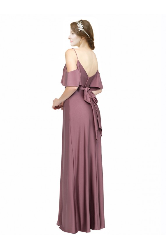 Compra Cubierta Hombros Descubiertos Satén sedoso Largo Formales Vestidos de dama de honor / Vestidos de fiesta