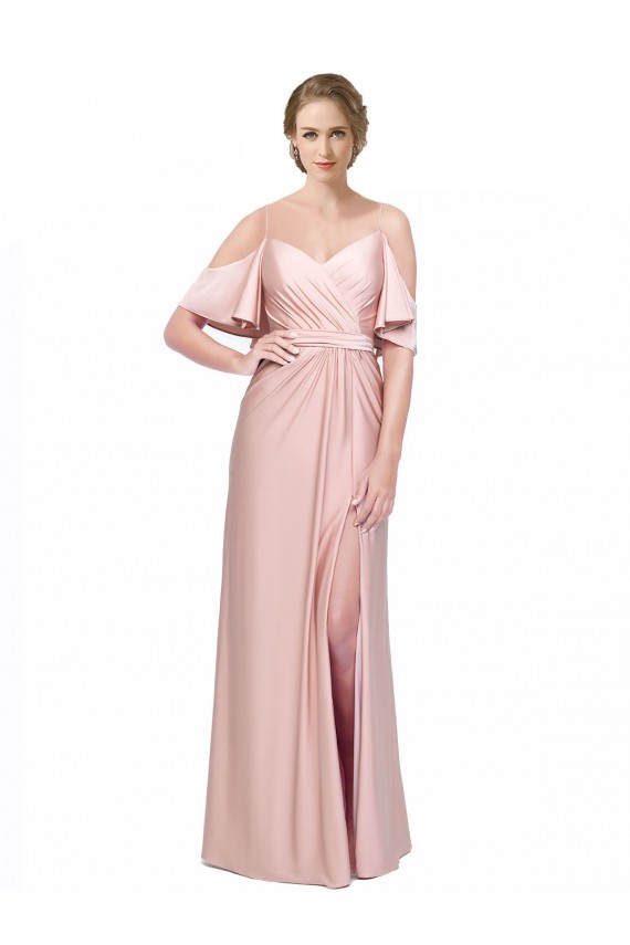 Compra Cubierta Hombros Descubiertos Satén sedoso Largo Formales Vestidos de dama de honor / Vestidos de fiesta