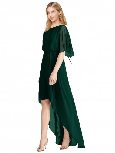 Compra Evergreen línea A Cuello redondo Gasa Largo Asimétrico Vestidos de dama de honor