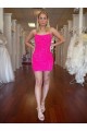 Compra Fucsia Cubierta Tirantes espagueti Corto Lentejuelas Terciopelo Corto Vestidos de fiesta