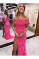 Compra Fucsia Cubierta Un Hombre Barrer tren Lentejuelas Terciopelo Largo Vestidos de fiesta