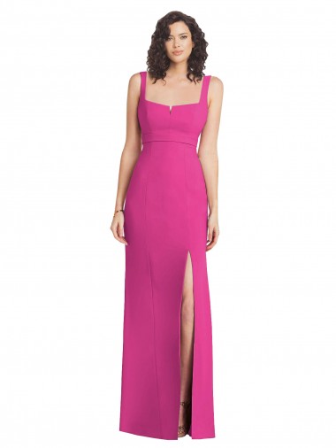 Compra Fucsia Trompeta Cuadrado Crepé Elástico Largo Vestidos de dama de honor / Vestidos de fiesta
