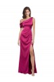Compra Fucsia línea A Un Hombre Satén elástico Largo Formales Vestidos de dama de honor / Vestidos de fiesta