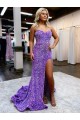 Compra Lavanda línea A Cuello de Corazón Cola corte Lentejuelas Terciopelo Largo Vestidos de fiesta