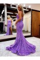 Compra Lavanda línea A Cuello de Corazón Cola corte Lentejuelas Terciopelo Largo Vestidos de fiesta