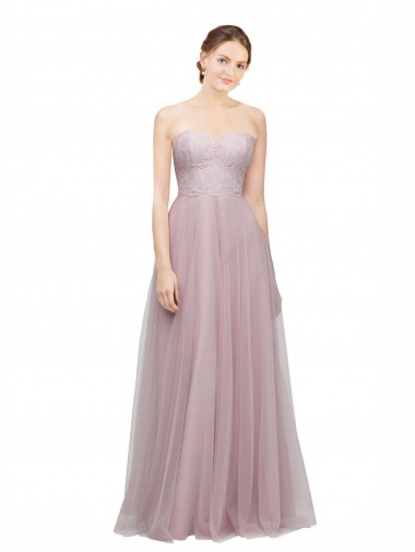 Compra Light Lilac línea A Cuello de Corazón Tul Encaje Largo Vestidos de dama de honor