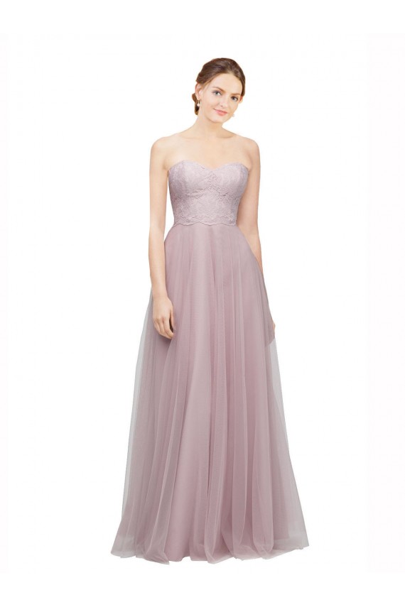 Compra Light Lilac línea A Cuello de Corazón Tul Encaje Largo Vestidos de dama de honor