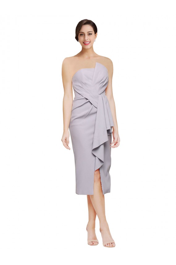 Compra Lila ártica Cubierta Sin tirantes Midi Crepé Elástico Corto Asimétrico Formales Vestidos de dama de honor / Vestidos de fiesta / Vestidos de cóctel