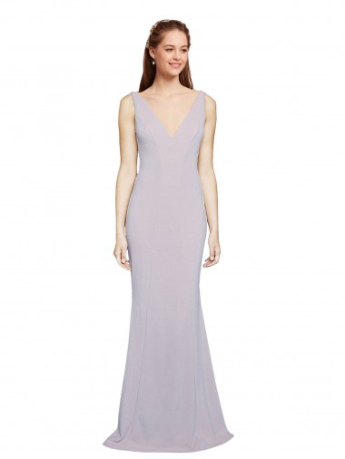 Compra Lila ártica Sirena Cuello en V Crepé Elástico Largo Formales Vestidos de dama de honor / Vestidos de fiesta