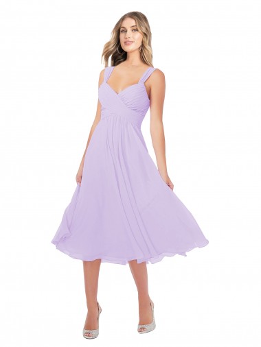 Compra Lila línea A Cuello de Corazón Midi Gasa Corto Asimétrico Vestidos de dama de honor / Vestidos de cóctel / Vestidos para homecoming