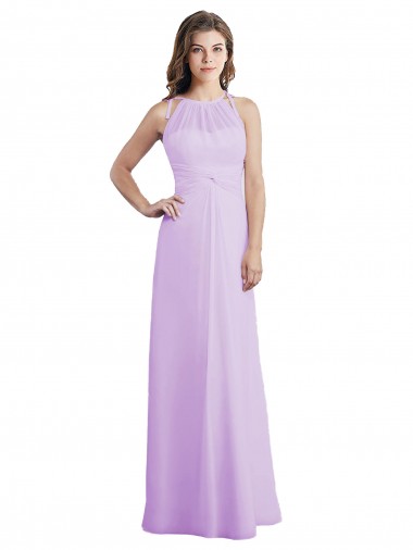 Compra Lila línea A Halter Cuello de Corazón Gasa Largo Vestidos de dama de honor