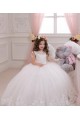 Compra Marfil Barco Cola capilla Tul Encaje Largo vestidos de niña de las flores