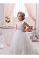 Compra Marfil Barco Cola capilla Tul Encaje Largo vestidos de niña de las flores