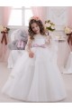 Compra Marfil Barco Cola capilla Tul Encaje Largo vestidos de niña de las flores