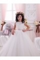 Compra Marfil Barco Cola capilla Tul Encaje Largo vestidos de niña de las flores