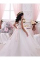 Compra Marfil Barco Cola capilla Tul Encaje Largo vestidos de niña de las flores