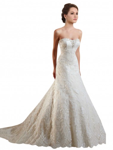 Compra Marfil & Champán línea A Cuello de Corazón Cola capilla Encaje Vestidos de novia