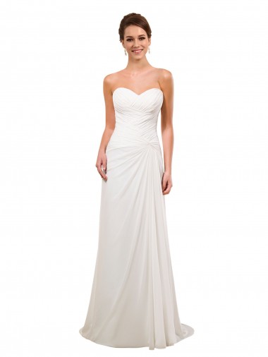 Compra Marfil Cubierta Cuello de Corazón Cola capilla Gasa Vestidos de novia
