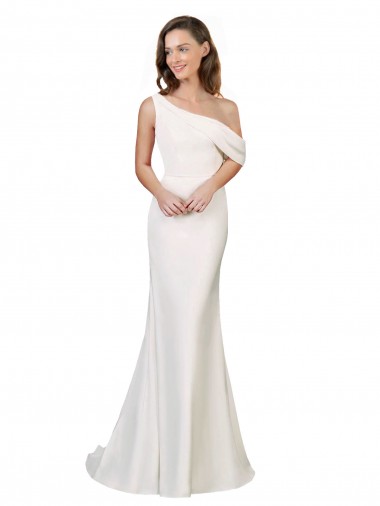Compra Marfil Cubierta Un Hombre Barrer tren Crepé Elástico Largo Formales Vestidos de dama de honor / Vestidos de fiesta