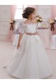 Compra Marfil Cuello Alto Tul Encaje Largo vestidos de niña de las flores