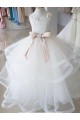 Compra Marfil Cuello Alto Tul Encaje Largo vestidos de niña de las flores