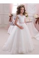 Compra Marfil Cuello Alto Tul Encaje Largo vestidos de niña de las flores