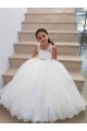 Compra Marfil Cuello Alto Tul Encaje Largo vestidos de niña de las flores