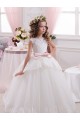 Compra Marfil Cuello de Corazón Cola capilla Tul Encaje Largo vestidos de niña de las flores