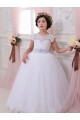 Compra Marfil Cuello de Corazón Cola capilla Tul Encaje Largo vestidos de niña de las flores