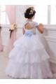 Compra Marfil Cuello de Corazón Cola capilla Tul Encaje Largo vestidos de niña de las flores