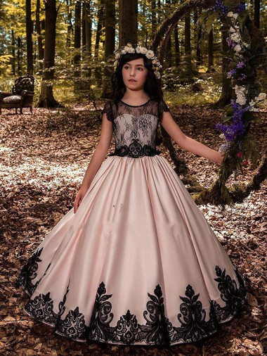 Compra Marfil Cuello de Corazón Satén Encaje Largo vestidos de niña de las flores