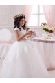 Compra Marfil Cuello de Corazón Tul Encaje Largo vestidos de niña de las flores