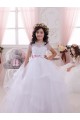 Compra Marfil Cuello de Corazón Tul Encaje Largo vestidos de niña de las flores