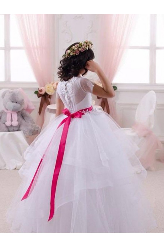 Compra Marfil Cuello de Corazón Tul Encaje Largo vestidos de niña de las flores