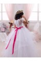 Compra Marfil Cuello de Corazón Tul Encaje Largo vestidos de niña de las flores
